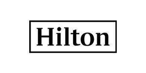 A black and white image of the hilton logo.