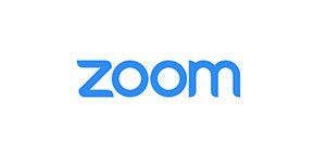 A blue logo of the word zoom